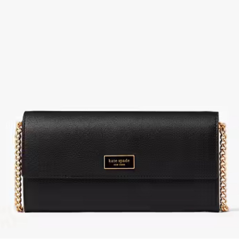 Kate Spade Black Katy Textured Leather Flap Continental Wallet Crossbody